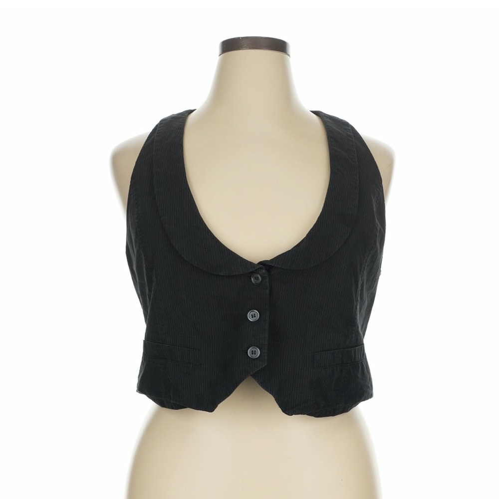 Ann Taylor Loft Women's Black Sleeveless Button-Front Vest